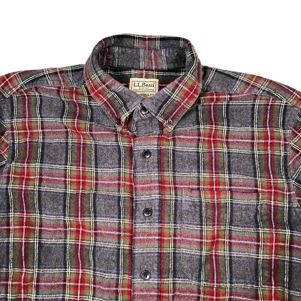 LL Bean Flannel Shirt Mens Medium Scotch Plaid Button Up Long Sleeve Cotton